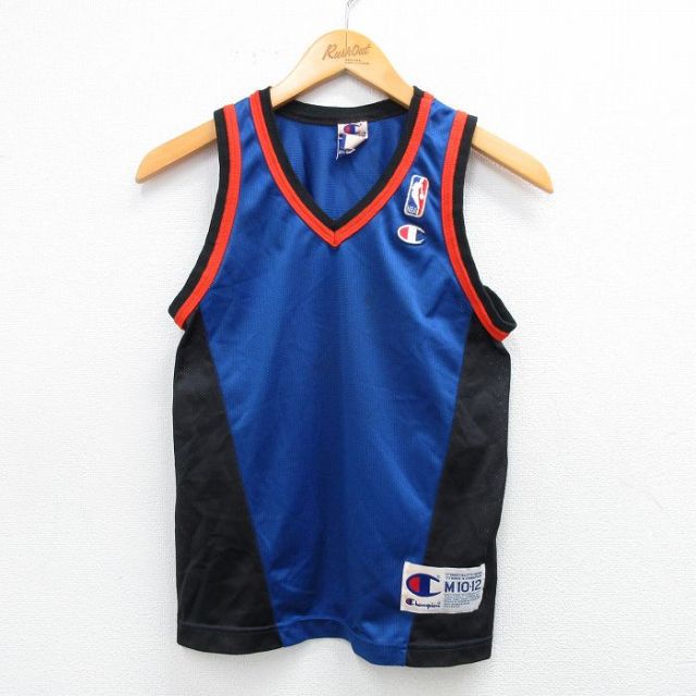 古着 チャンピオン champion ビンテージ タンクトップ キッズ ボーイズ 子供服 90年代 90s NBA Vネック 青他 ブルー バスケットボール ユニフォーム ゲームシャツ 25aug06