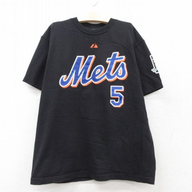 古着 マジェスティック 半袖 ビンテージ Tシャツ キッズ ボーイズ 子供服 00年代 00s MLB ニューヨークメッツ デビットライト 5 コットン クルーネック 黒 ブラック メジャーリーグ ベースボール 野球 25aug06