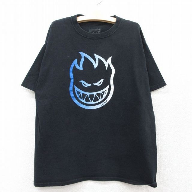 古着 スピットファイア 半袖 Tシャツ キッズ ボーイズ 子供服 ビッグロゴ コットン クルーネック 黒 ブラック 25aug06
