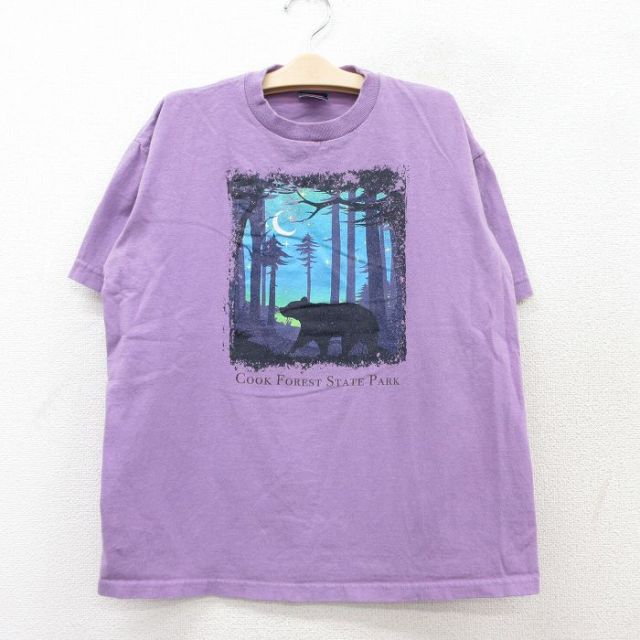 古着 半袖 ビンテージ Tシャツ キッズ ボーイズ 子供服 90年代 90s クマ コットン クルーネック USA製 紫 パープル 25aug06