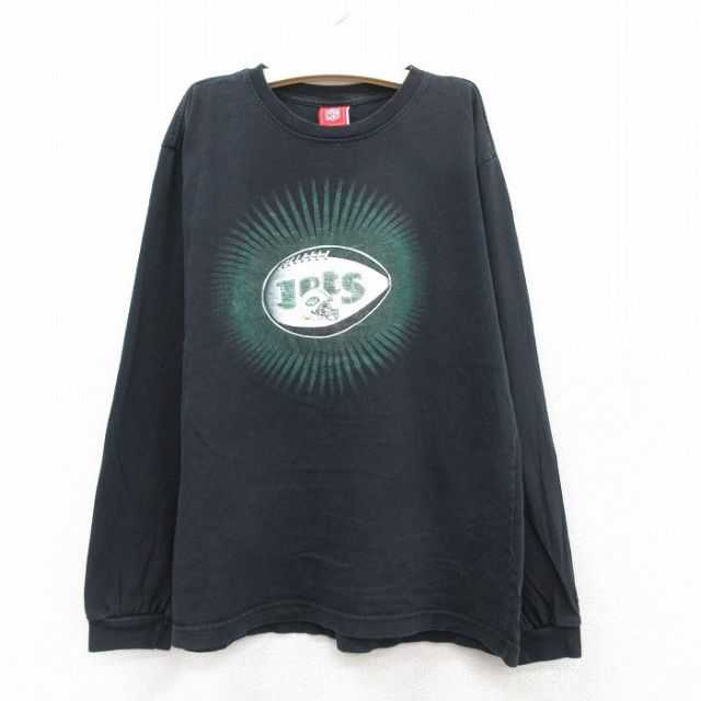 【20%OFF】古着 長袖 ビンテージ Tシャツ キッズ ボーイズ 子供服 00年代 00s NFL ニューヨークジェッツ コットン クルーネック 黒 ブラック アメフト スーパーボウル 25aug06