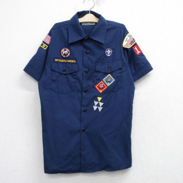 古着 半袖 ボーイスカウト シャツ キッズ ボーイズ 子供服 90年代 90s ワッペン USA製 紺 ネイビー 25aug20