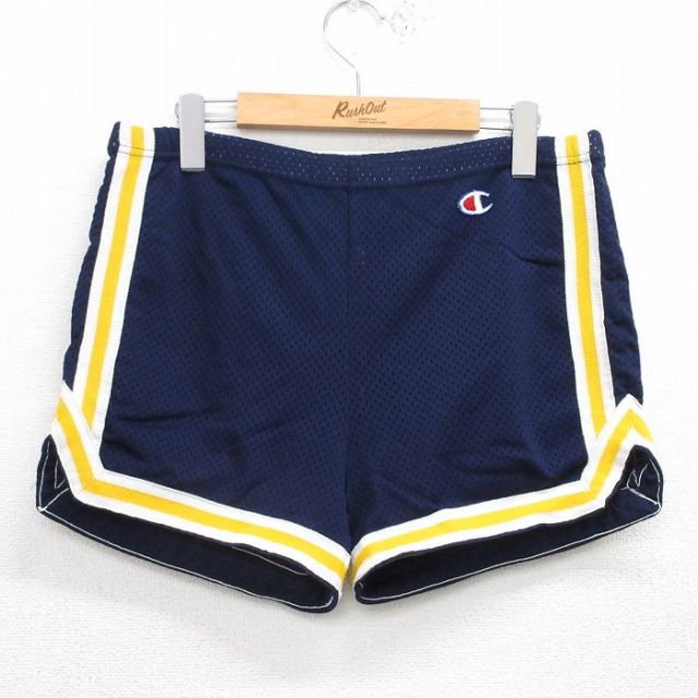 【50%OFF】古着 チャンピオン champion ショート トレーニング パンツ キッズ ボーイズ 子供服 80年代 80s ワンポイントロゴ メッシュ地 USA製 紺他 ネイビー 25aug20