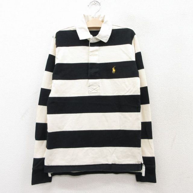 古着 ラルフローレン Ralph Lauren 長袖 ブランド ラガー シャツ キッズ ボーイズ 子供服 90年代 90s ワンポイントロゴ コットン 黒他 ブラック ボーダー 25sep02
