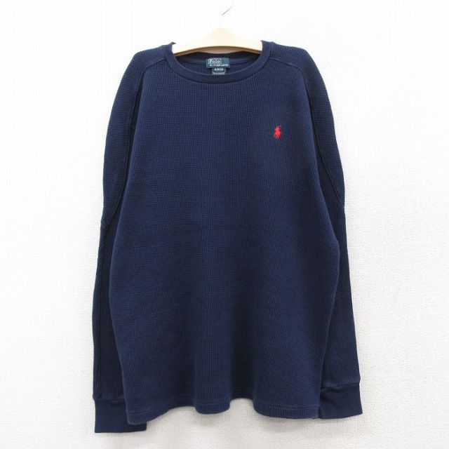 古着 ラルフローレン Ralph Lauren 半袖 ブランド サーマル Tシャツ キッズ ボーイズ 子供服 90年代 90s ワンポイントロゴ コットン クルーネック 紺 ネイビー 25sep02