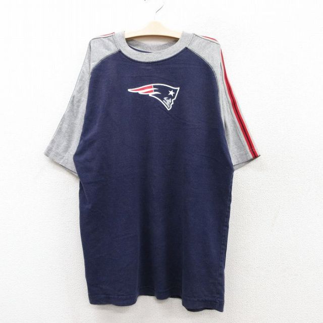 【50%OFF】古着 リーボック REEBOK 半袖 ビンテージ Tシャツ キッズ ボーイズ 子供服 00年代 00s NFL ニューイングランドペイトリオッツ ラグラン ツートンカラー クルーネック 紺他 ネイビー アメフト スーパーボウル 25sep02