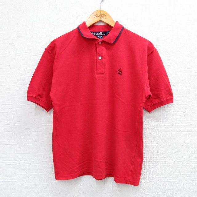 古着 ノーティカ NAUTICA 半袖 ブランド ポロ シャツ キッズ ボーイズ 子供服 90年代 90s ワンポイントロゴ 鹿の子 コットン 赤 レッド 25sep03