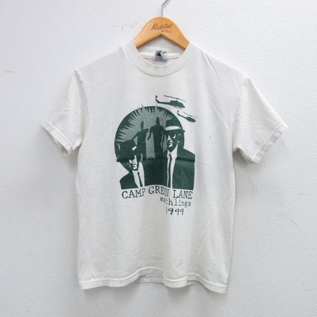 【20%OFF】古着 ヘインズ Hanes 半袖 ビンテージ Tシャツ キッズ ボーイズ 子供服 90年代 90s 男性 CAMP GREEN LANE クルーネック 白 ホワイト 25sep03