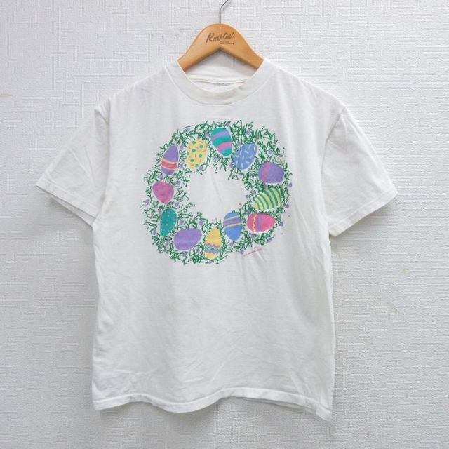 古着 半袖 ビンテージ Tシャツ キッズ ボーイズ 子供服 90年代 90s 卵 クルーネック 白 ホワイト 25sep03