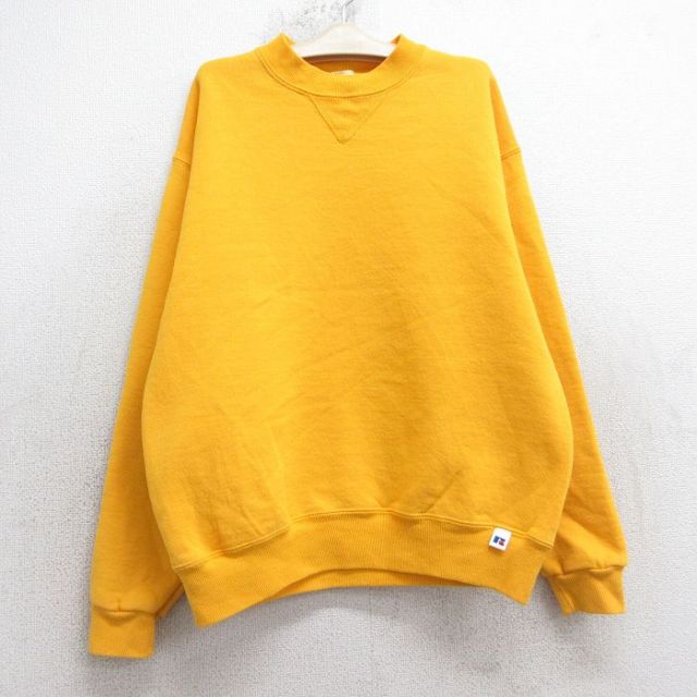 古着 ラッセル 長袖 スウェット キッズ ボーイズ 子供服 00年代 00s 無地 クルーネック 黄色 25dec03