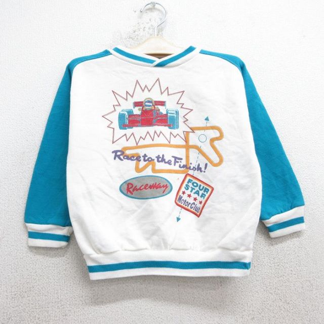 古着 長袖 スウェット キッズ ボーイズ 子供服 80年代 80s レーシングカー ラグラン ツートンカラー クルーネック USA製 白他 25dec03
