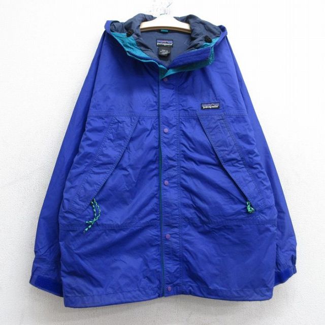 古着 パタゴニア patagonia 長袖 ナイロン ジャケット パーカー キッズ ボーイズ 子供服 リップストップ リフレクター 青 25dec03