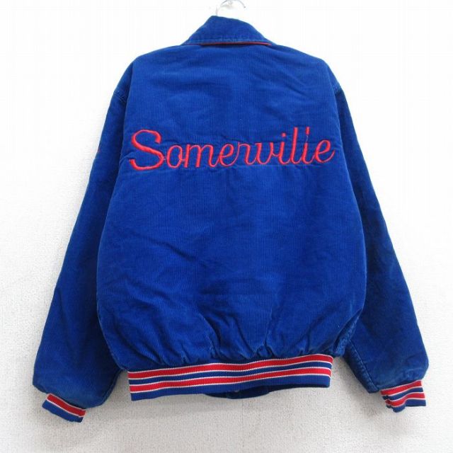 古着 長袖 コーデュロイ ジャケット キッズ ボーイズ 子供服 90年代 90s Somerville 刺繍 襟付き USA製 青 内側キルティング 25dec03