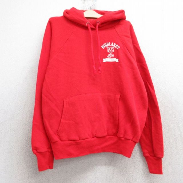 古着 長袖 スウェット パーカー キッズ ボーイズ 子供服 80年代 80s HIGHLANDS ラグラン USA製 赤 25dec03