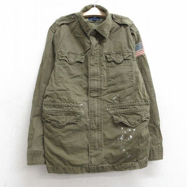 古着 ラルフローレン 長袖 ブランド ジャケット キッズ ボーイズ 子供服 星条旗 コットン 濃緑 25dec03