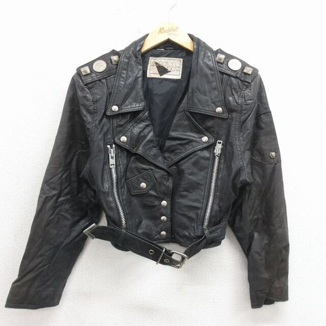 古着 長袖 レザー ジャケット キッズ ボーイズ 子供服 80年代 80s ライダース 黒 26jan09