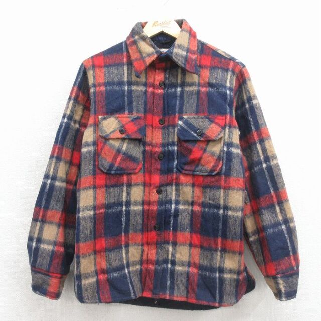古着 長袖 ウール シャツ キッズ ボーイズ 子供服 80年代 80s CPO 紺 内側ボア 26jan09