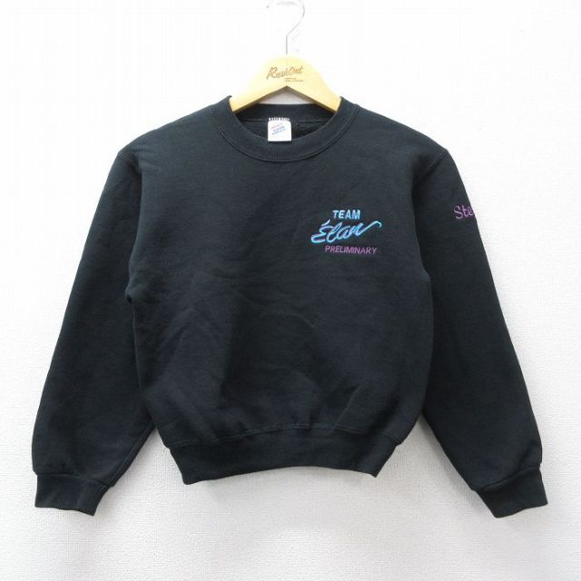古着 ジャージーズ 長袖 スウェット キッズ ボーイズ 子供服 90年代 90s TEAM Elan クルーネック USA製 黒 26jan28