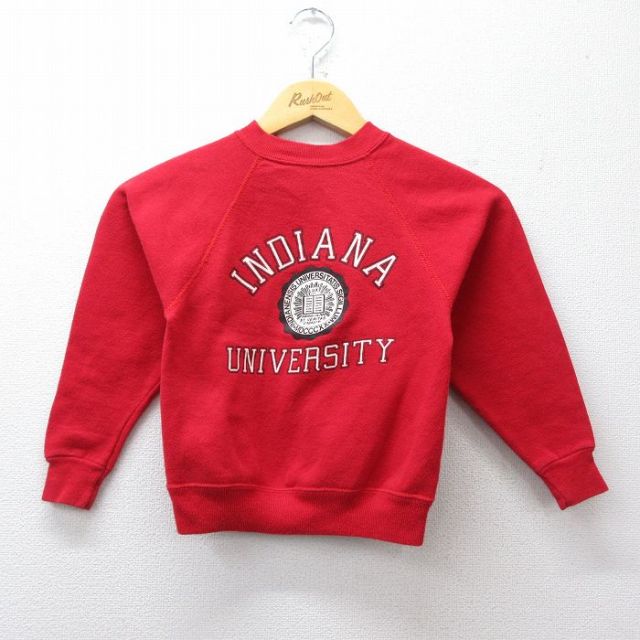 古着 長袖 スウェット キッズ ボーイズ 子供服 80年代 80s INDIANA カレッジ ラグラン クルーネック USA製 赤 26jan28