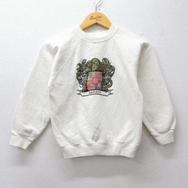 古着 ヘインズ 長袖 スウェット キッズ ボーイズ 子供服 80年代 80s BARATA ラグラン クルーネック USA製 生成り 26jan28