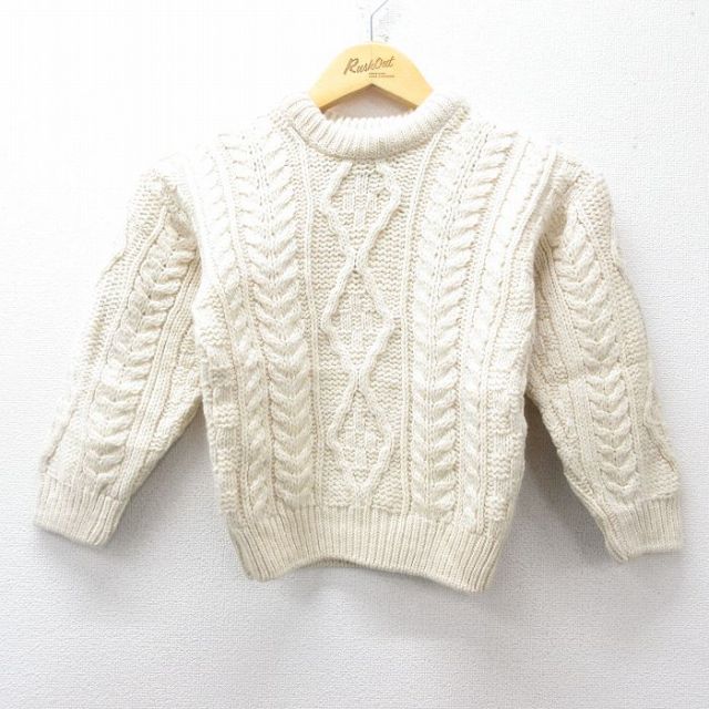古着 長袖 アラン フィッシャーマン ケーブル セーター キッズ ボーイズ 子供服 90年代 90s デッドストック メリノウール クルーネック アイルランド製 生成り【spe】 26jan28