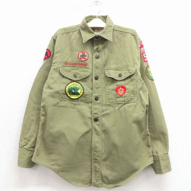 古着 長袖 ビンテージ ボーイスカウト シャツ キッズ 子供服 60年代 60s ペンシルベニア USA製 緑【spe】 26jan31