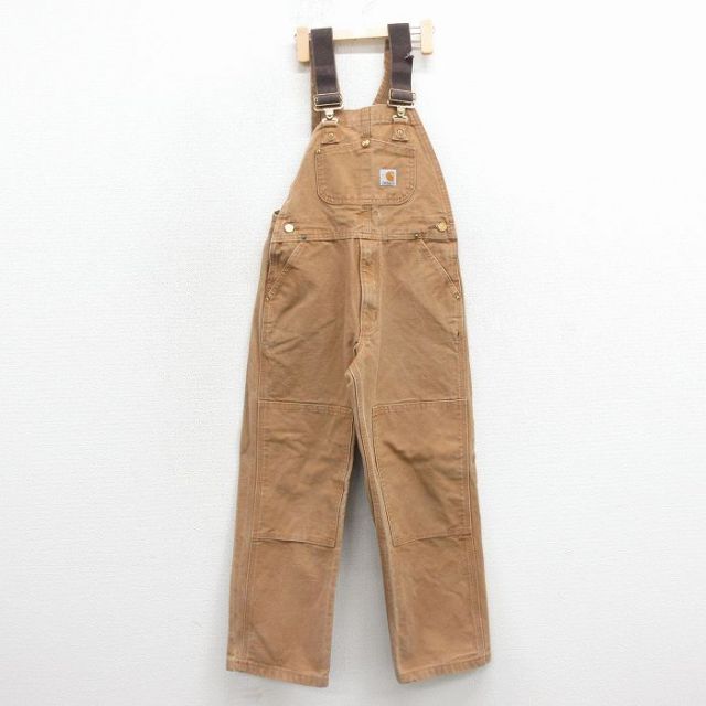古着 カーハート オーバーオール キッズ 子供服 ダブルニー ダック地 コットン 茶 26feb04
