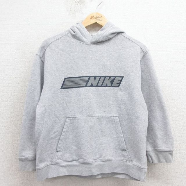 【20%OFF】古着 ナイキ NIKE 長袖 スウェット パーカー キッズ 子供服 00年代 00s ビッグロゴ グレー 霜降り 26feb04