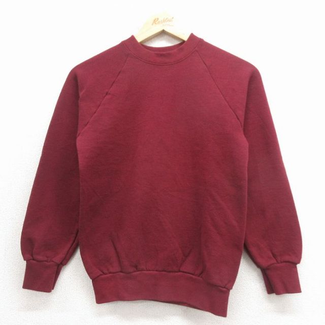 古着 フルーツオブザルーム 長袖 スウェット キッズ 子供服 90年代 90s 無地 ラグラン クルーネック USA製 エンジ 26feb04