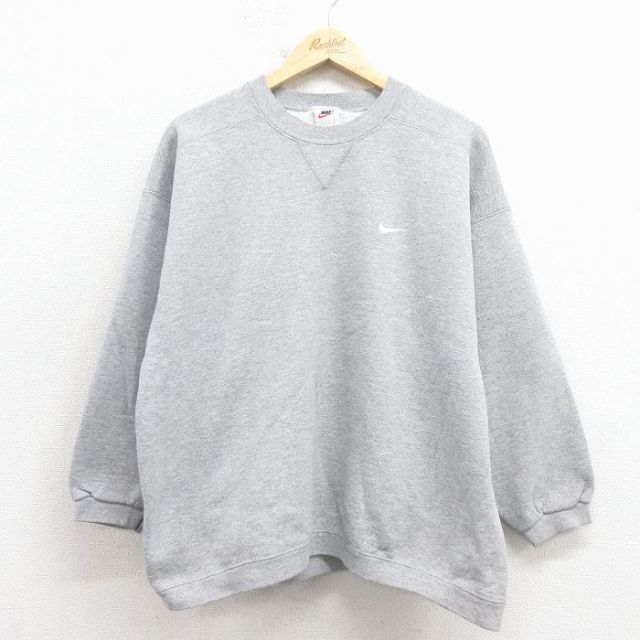 【20%OFF】古着 ナイキ NIKE 長袖 スウェット キッズ 子供服 90年代 90s ワンポイントロゴ クルーネック USA製 グレー 霜降り【spe】 26feb04