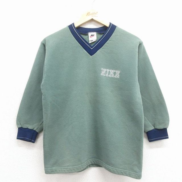 【20%OFF】古着 ナイキ NIKE 長袖 スウェット キッズ 子供服 90年代 90s ワンポイントロゴ Vネック USA製 薄緑【spe】 26feb04