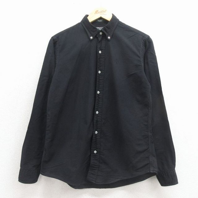 古着 ラルフローレン 長袖 ブランド シャツ キッズ ボーイズ 子供服 90年代 90s ワンポイントロゴ コットン ボタンダウン USA製 黒 26feb04