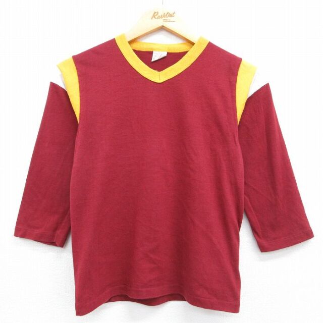 シアーズ 80s 7分袖Tシャツ 無地 バーガンディ キッズ | 古着