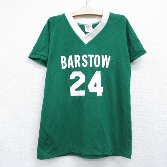 古着 半袖 ビンテージ Tシャツ キッズ ボーイズ 子供服 70年代 70s BARSTOW 24 ラグラン Vネック グリーン 26jun11