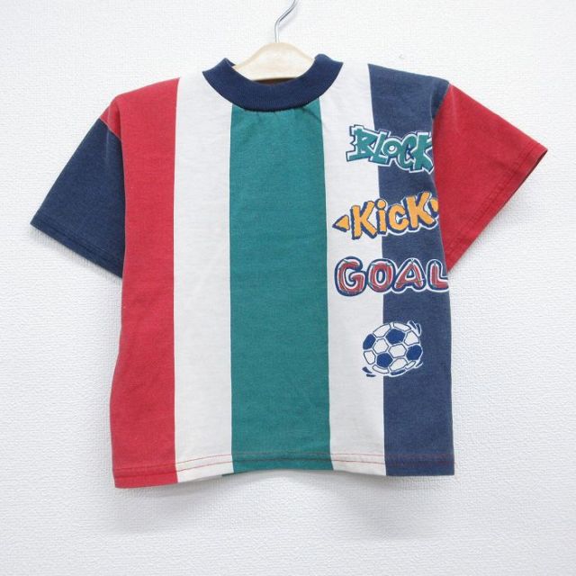 古着 半袖 ビンテージ Tシャツ キッズ ボーイズ 子供服 90年代 90s サッカー クルーネック USA製 ホワイト ストライプ 26jun11
