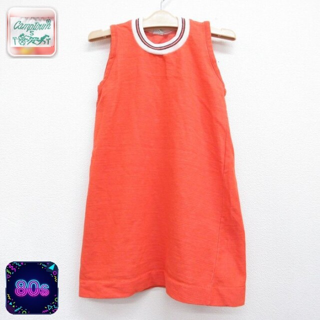 ノースリーブ ビンテージ ワンピース キッズ ガールズ 子供服 80s オレンジ | 古着