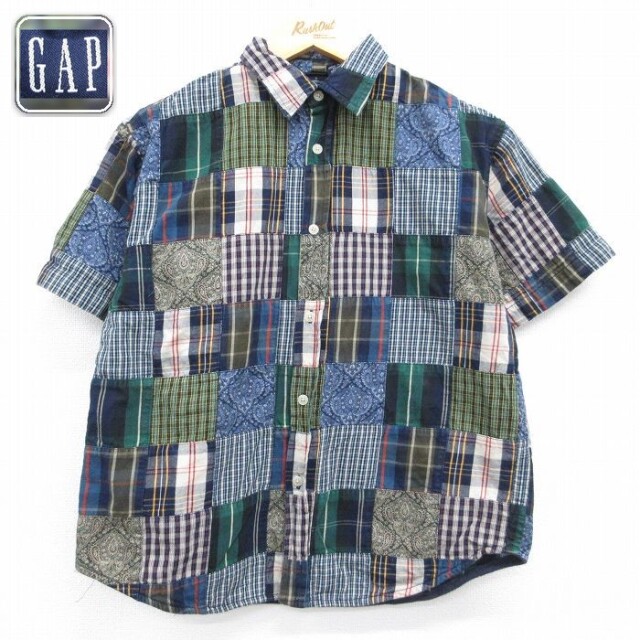 ギャップ 00s 半袖シャツ パッチワーク ネイビー キッズ | 古着