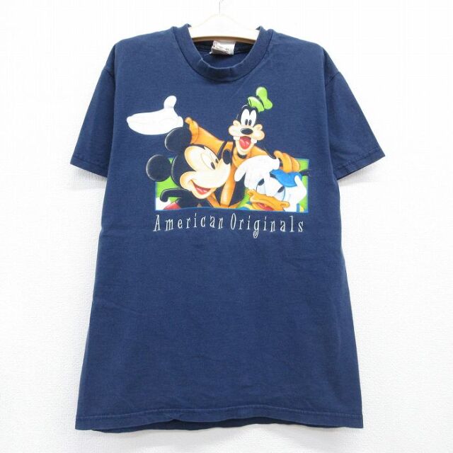 ディズニー 90s 半袖Tシャツ ミッキー グーフィー ネイビー キッズ | 古着