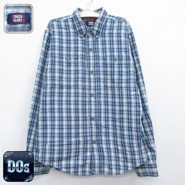 FADED GLORY 00s 長袖シャツ チェック ネイビー キッズ | 古着
