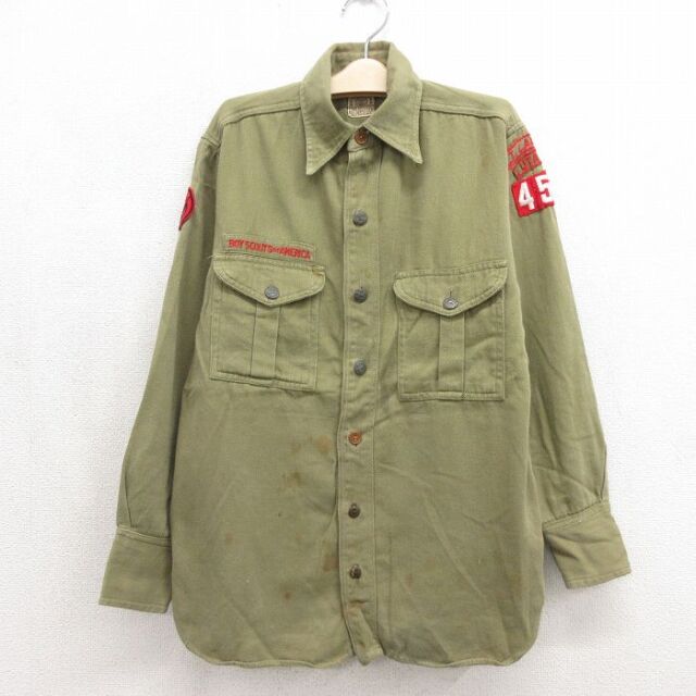 ボーイスカウト 50s 長袖シャツ チェンジボタン カーキ キッズ | 古着