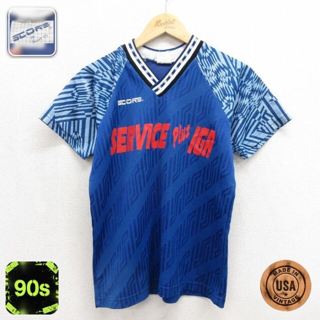 サッカー 90s 半袖Tシャツ ラグラン ブルー キッズ | 古着