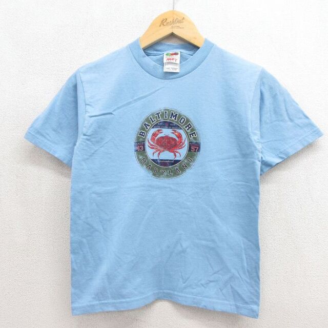 フルーツオブザルーム 90s 半袖Tシャツ カニ ライトブルー キッズ | 古着