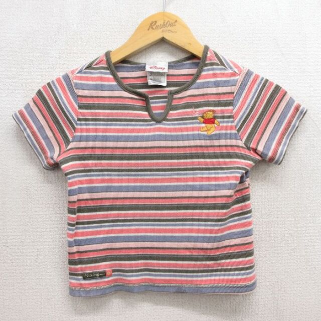 ディズニー 00s 半袖Tシャツ くまのプーさん ピンクボーダー キッズ | 古着