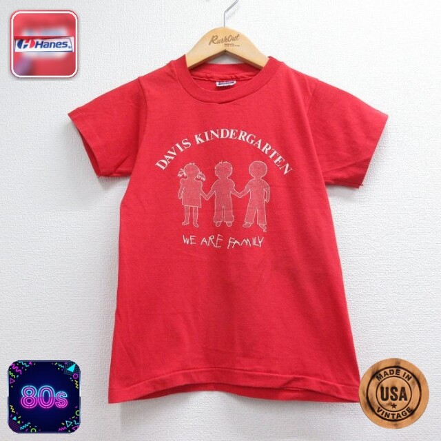 ヘインズ 80s 半袖Tシャツ ファミリー レッド キッズ | 古着