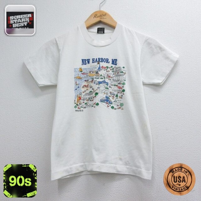スクリーンスターズ 90s 半袖Tシャツ ニューハーバー ホワイト キッズ | 古着