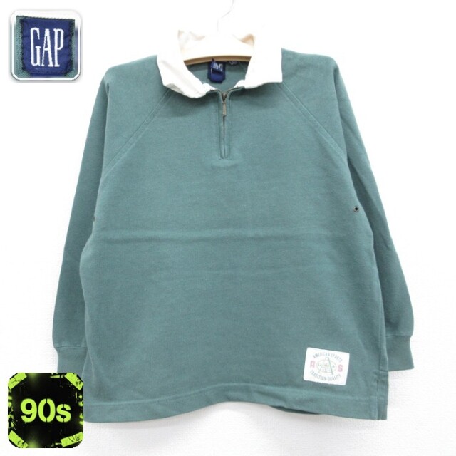 ギャップ 90s ハーフジップラグラントップス グリーン キッズ | 古着