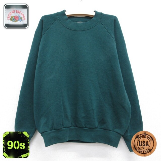 フルーツオブザルーム 90s 長袖スウェット ラグラン グリーン キッズ | 古着