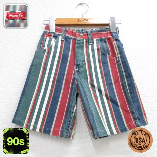 ラングラー 90s ショートパンツ ストライプ グリーン キッズ | 古着