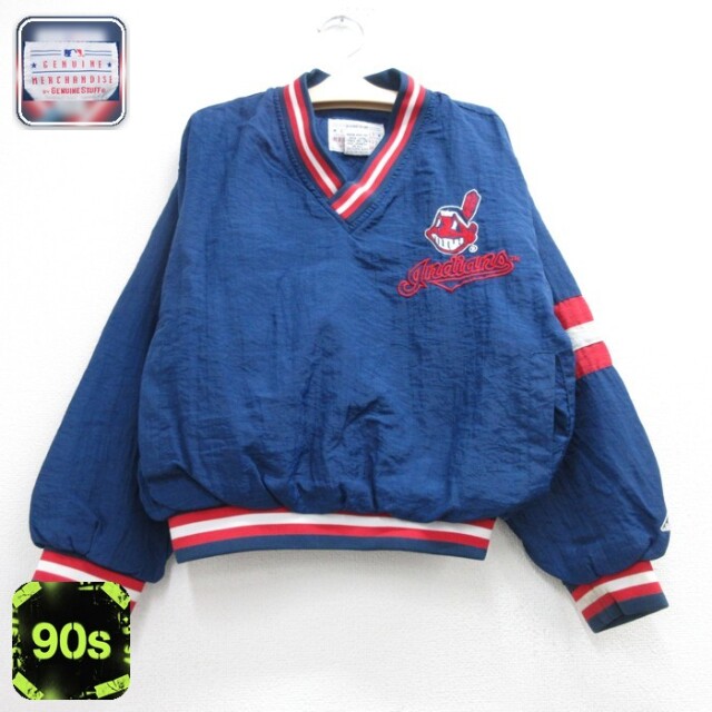 Genuine Stuff 90s 長袖シャツ MLBクリーブランドインディアンス刺繍ロゴ ネイビー キッズ | 古着