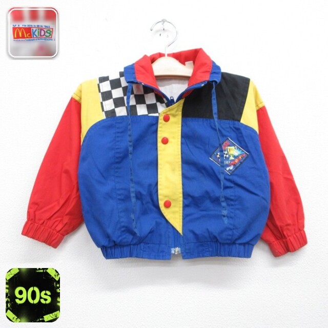 McKids 90s 長袖ジャケット マクドナルド レーシング チェッカーフラッグ総柄 ブルー キッズ | 古着